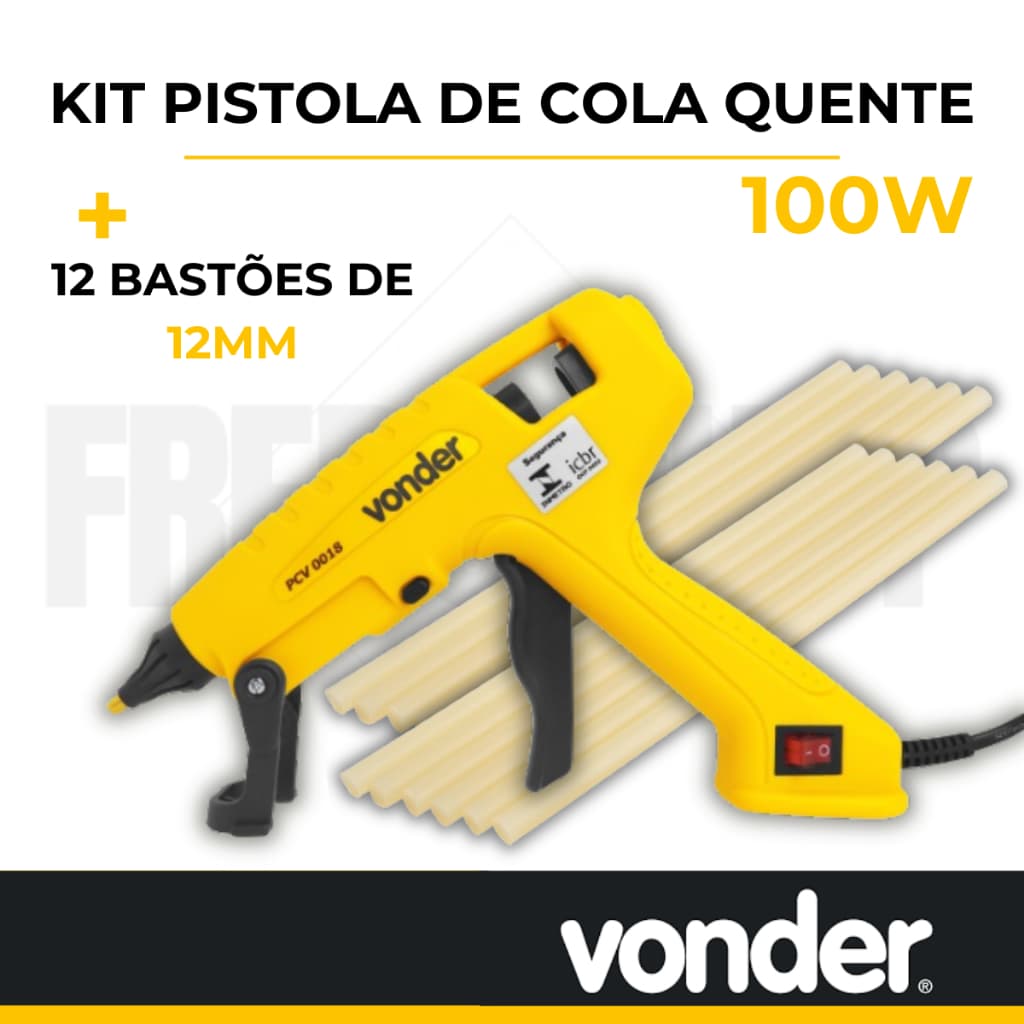 Kit Pistola de Cola quente 100w C/ 12 Bastões de Cola 12mm Bivolt Certificada Vonder