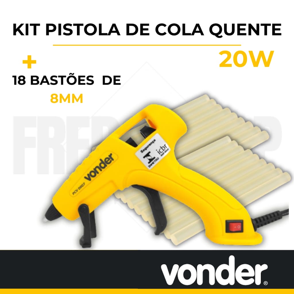 Kit Pistola De Cola Quente 20w C/ 18 bastões de cola 8mm, Bivolt Certificada Vonder