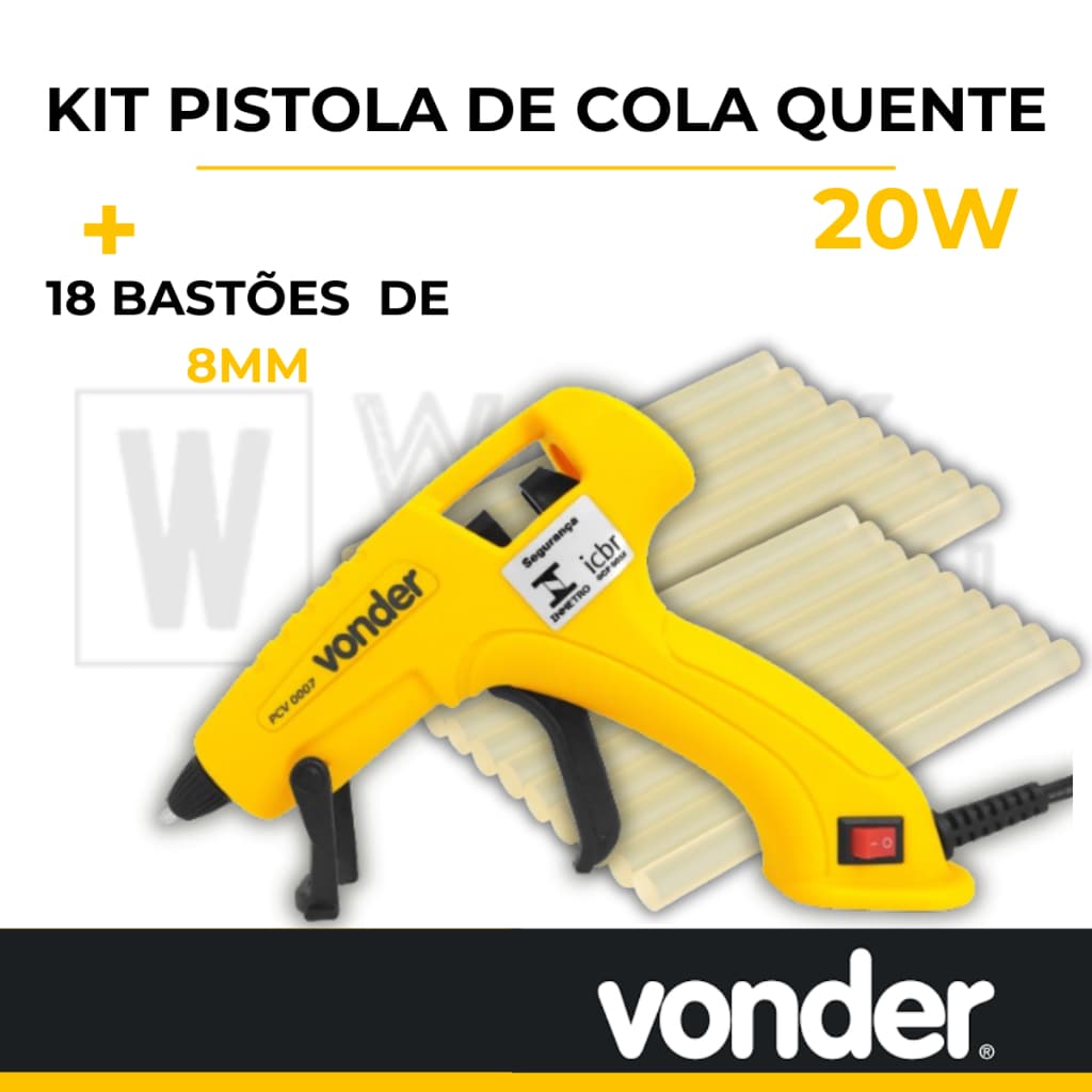 Kit Pistola De Cola Quente 20w mais  18 bastões de cola 8mm, Bivolt Certificada Vonder