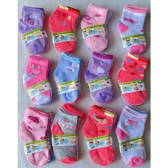 kit 12 Pares Meia Bebê, com anti derrapante , 0 a 6 , 6 a 12, 12 a 24,meses