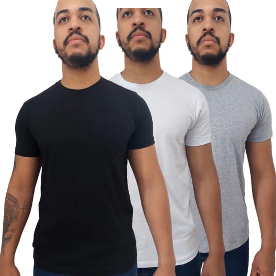 Kit 3 Camiseta Básica Masculina Lisa Premium Fio 30.1 Confortável