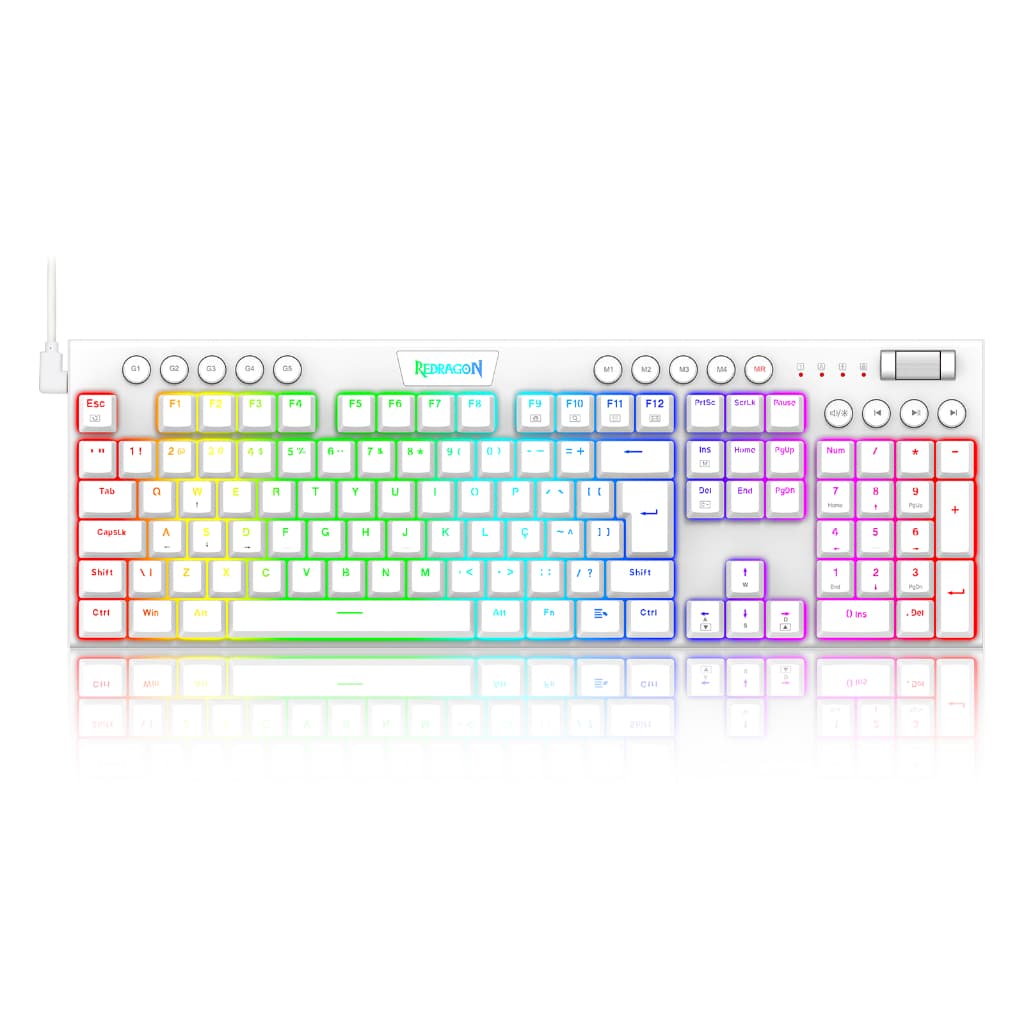 Teclado mecânico Low Profile Redragon Horus Branco Switch Brown