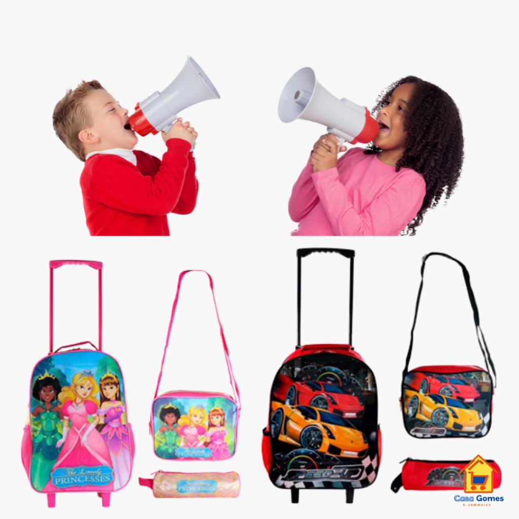 Kit Mochila Infantil Escolar com 3 peças Menina Menino