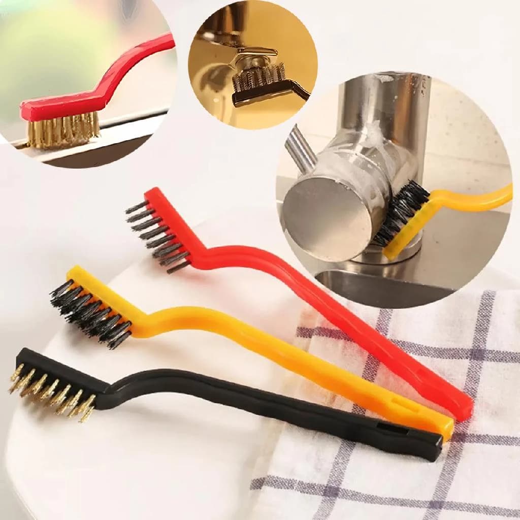 Kit com 3 Escovas Aço Pequenas para Limpeza Pesada de Peças (1 Aço, 1 Latão e 1 Nylon)