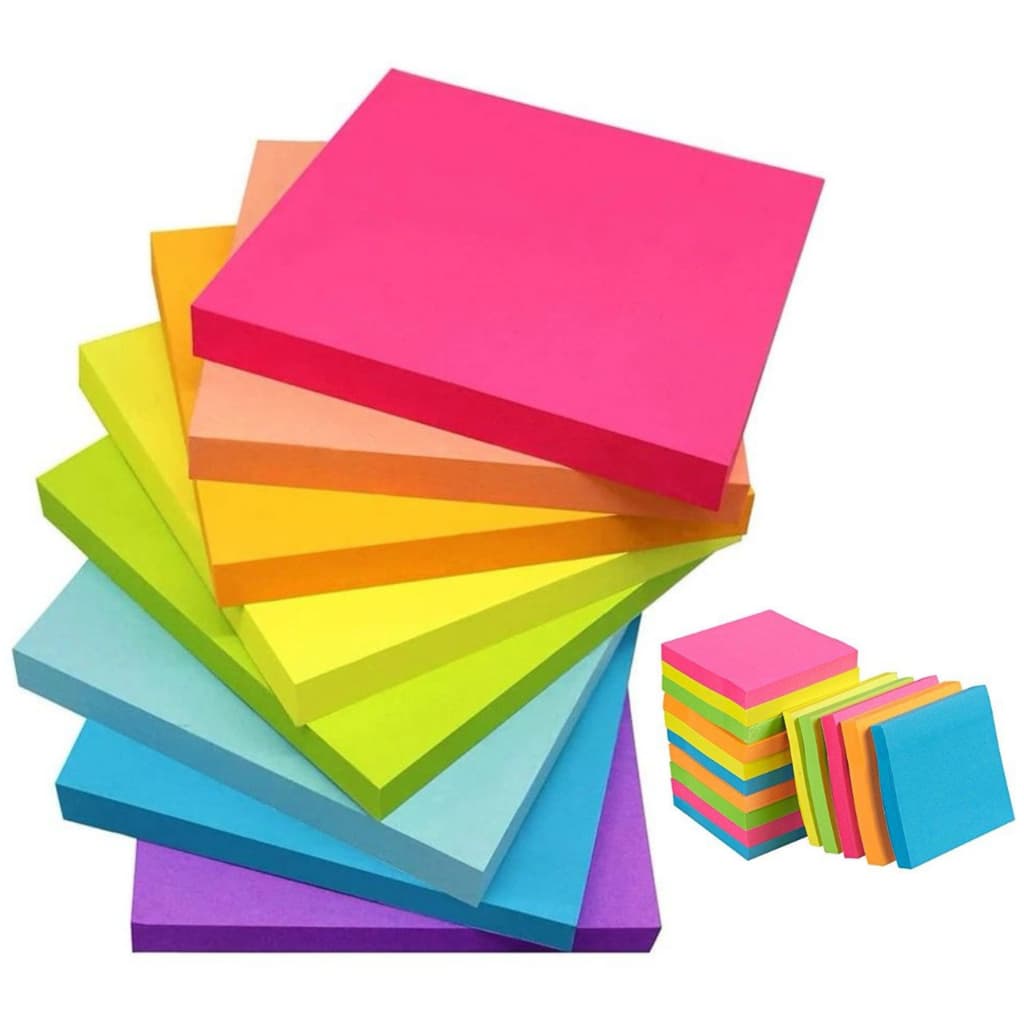 KIT Post It Bloco De Notas Adesivo Para Anotações 76x76cm Colorido