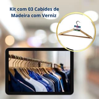 Kit 3 Unidades Cabides De Madeira com Verniz Lavandeira Hotel