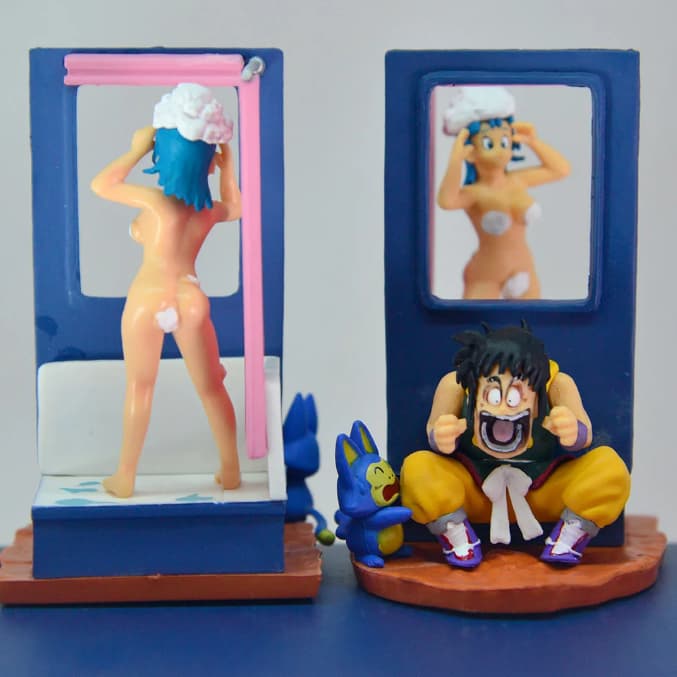 Bulma 9cm tomando Banho Yamcha Action Figure +18 Dragonball Z Enfeite Decoração Presente Geek Anime GT Sparking Zero AF