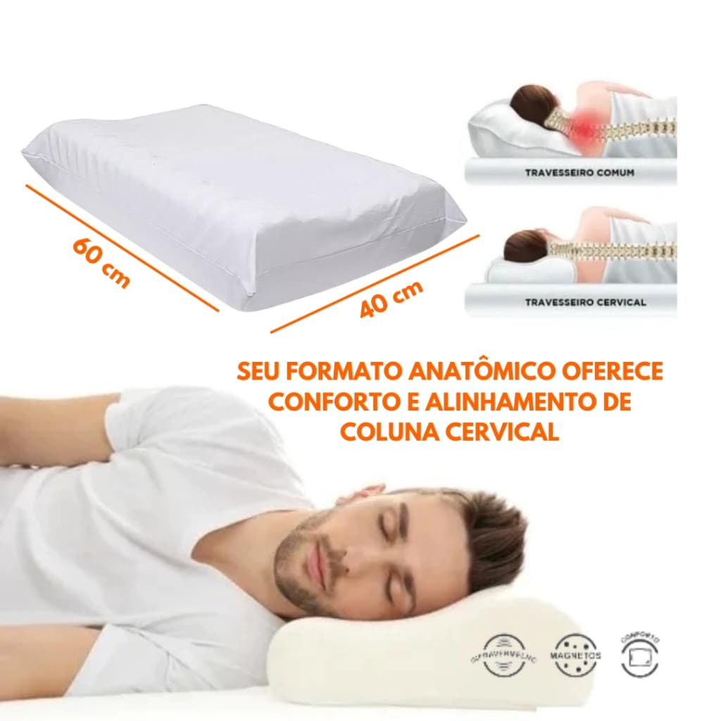 Travesseiro CERVICAL ORTOÉDICO TERAPÊUTICO Pillow MAGNETICO com Infravermelho Espuma TNT