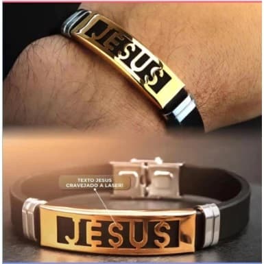 Pulseira Bracelete Masculina Placa Jesus Em Aço Inox.