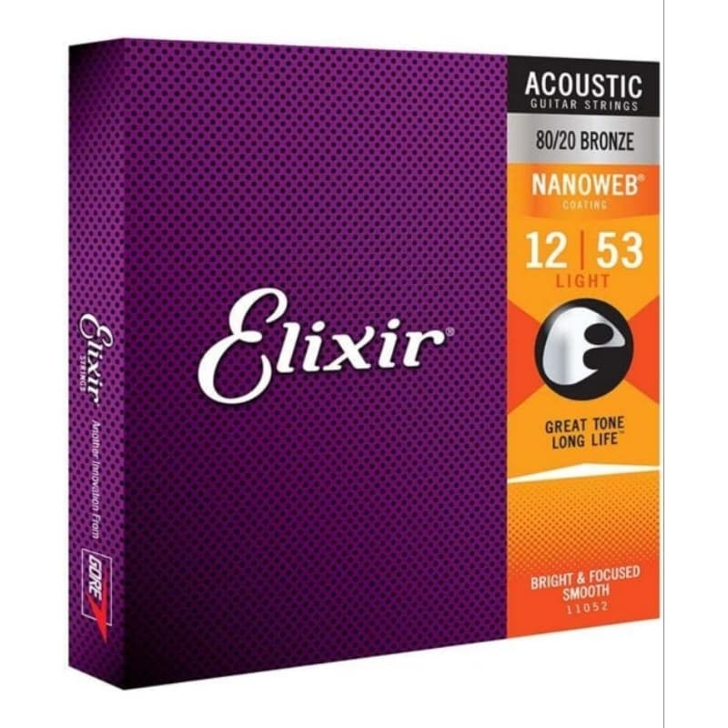 Encordoamento .012 Elixir 11052, para Violão Aço, Light Bronze 80/20 Nanoweb ORIGINAL