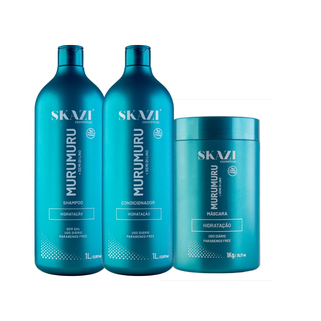 Kit Vegano Skazi 3 Em 1 – Shampoo, Condicionador E Máscara 1Kg Murumuru E Semi Di Lino – Nutrição E Hidratação Capilar
