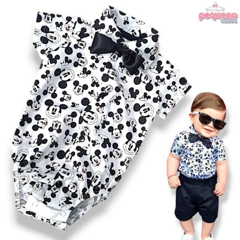 Body Camisa Menino Bebê Estiloso e Gravata Borboleta Preta Bodies Temático Mêsversario