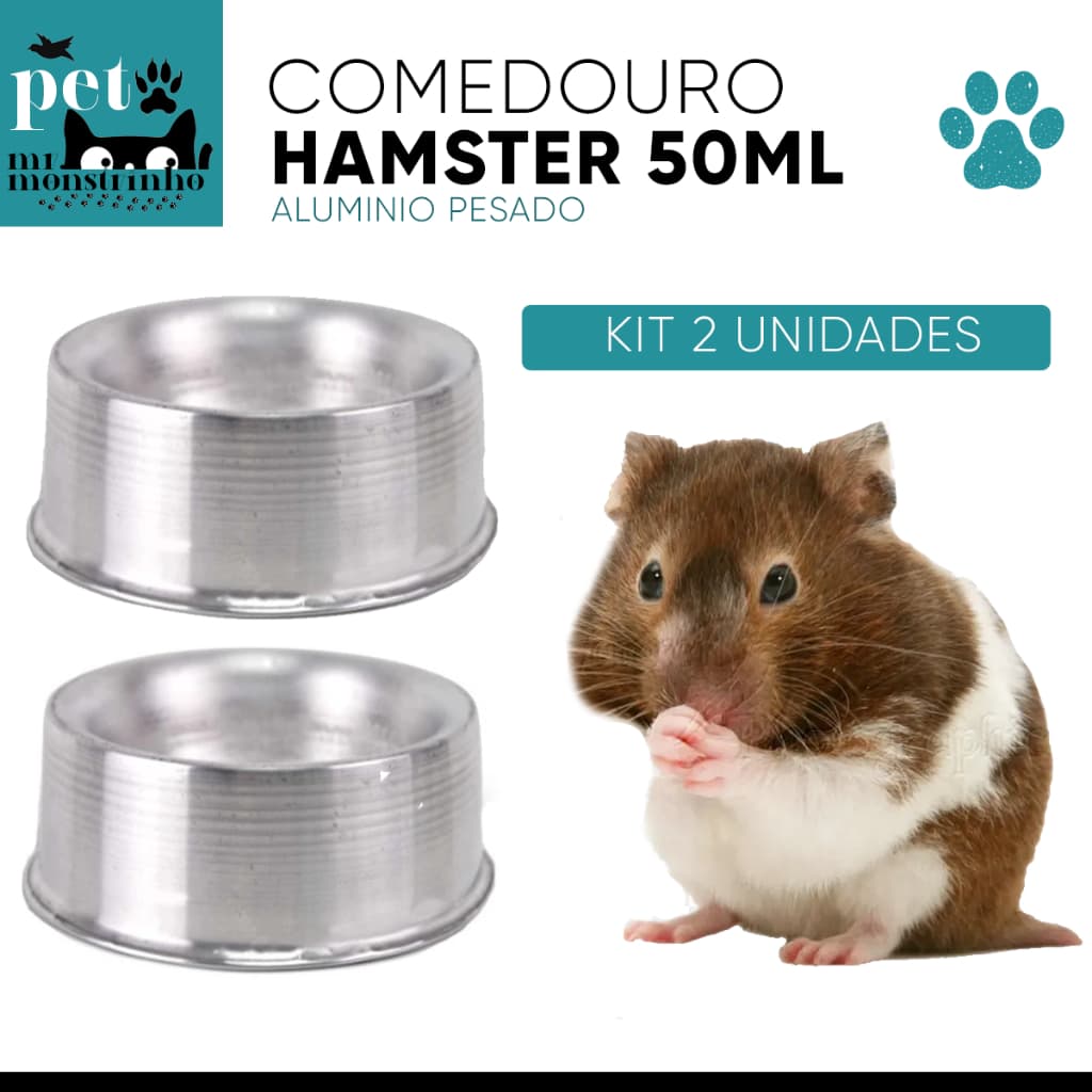 Kit 2 Comedouro de Alumínio Pesado para Roedores 50ml - Hamster, Twister, Gerbil, Chinchila, Porquinho da Índia