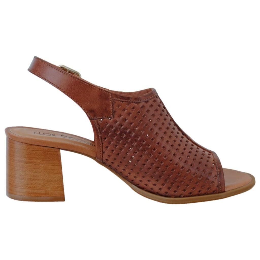 Sandália Feminina Salto Bloco Couro Legítimo Palmilha comfort Flor D'Couro 8123
