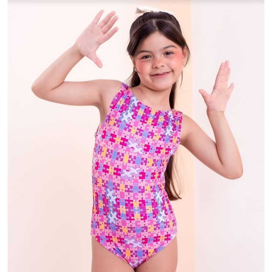 Maiô Infantil Moda Praia menina com Proteção UVA UVB praia piscina natação