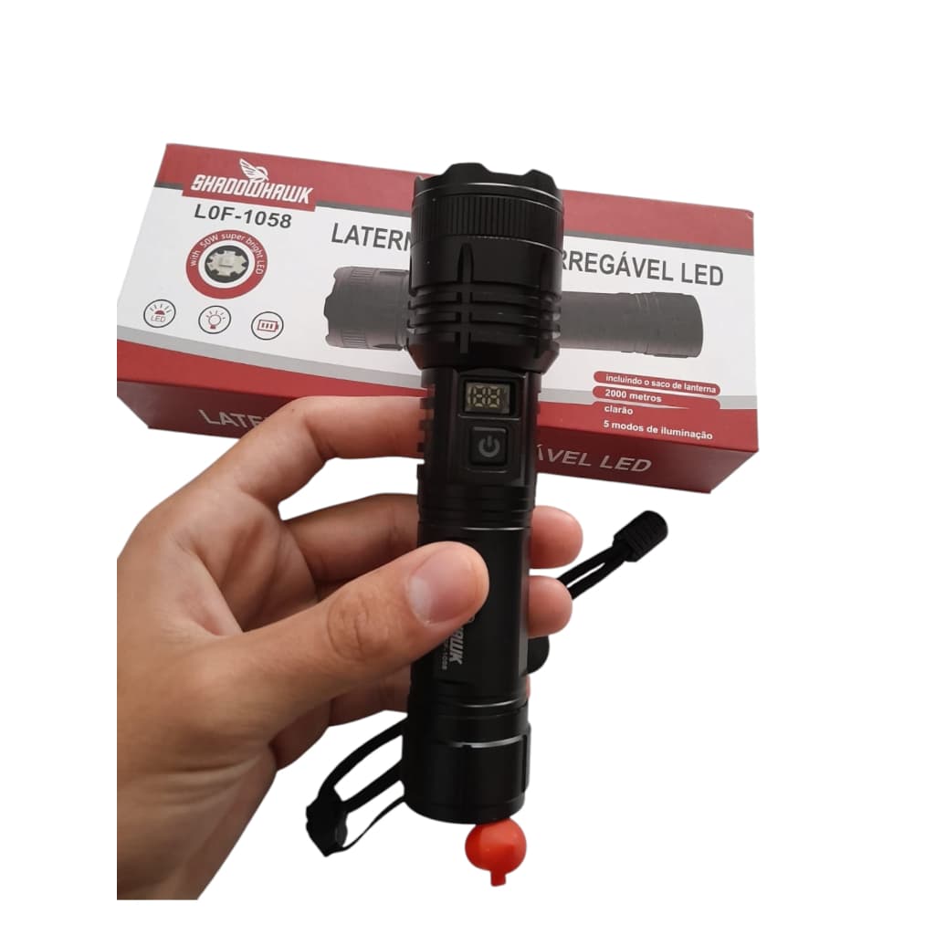 LANTERNA LED RECARREGAVEL LANTERNA L0F-1058 LANTERNA 5 MODOS ILUMINAÇÃO LANTERNA SHADOWHAWK