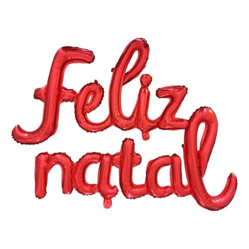 Balão Feliz Natal Manuscrito Metalizado Festa Papai Noel Cor Vermelho 45cm