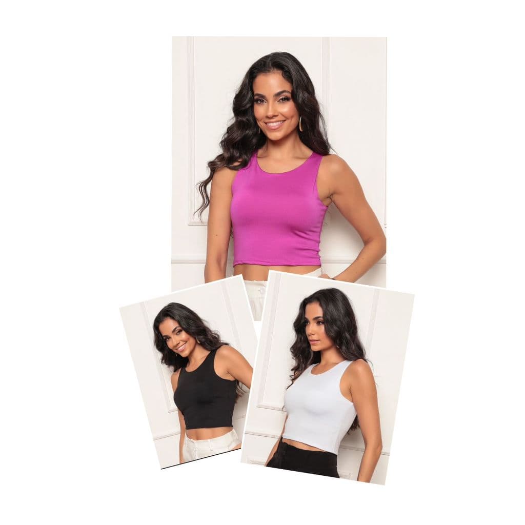 kit croppeds Regata Feminino,Básico em Suplex com Forro Duplo 3 peças
