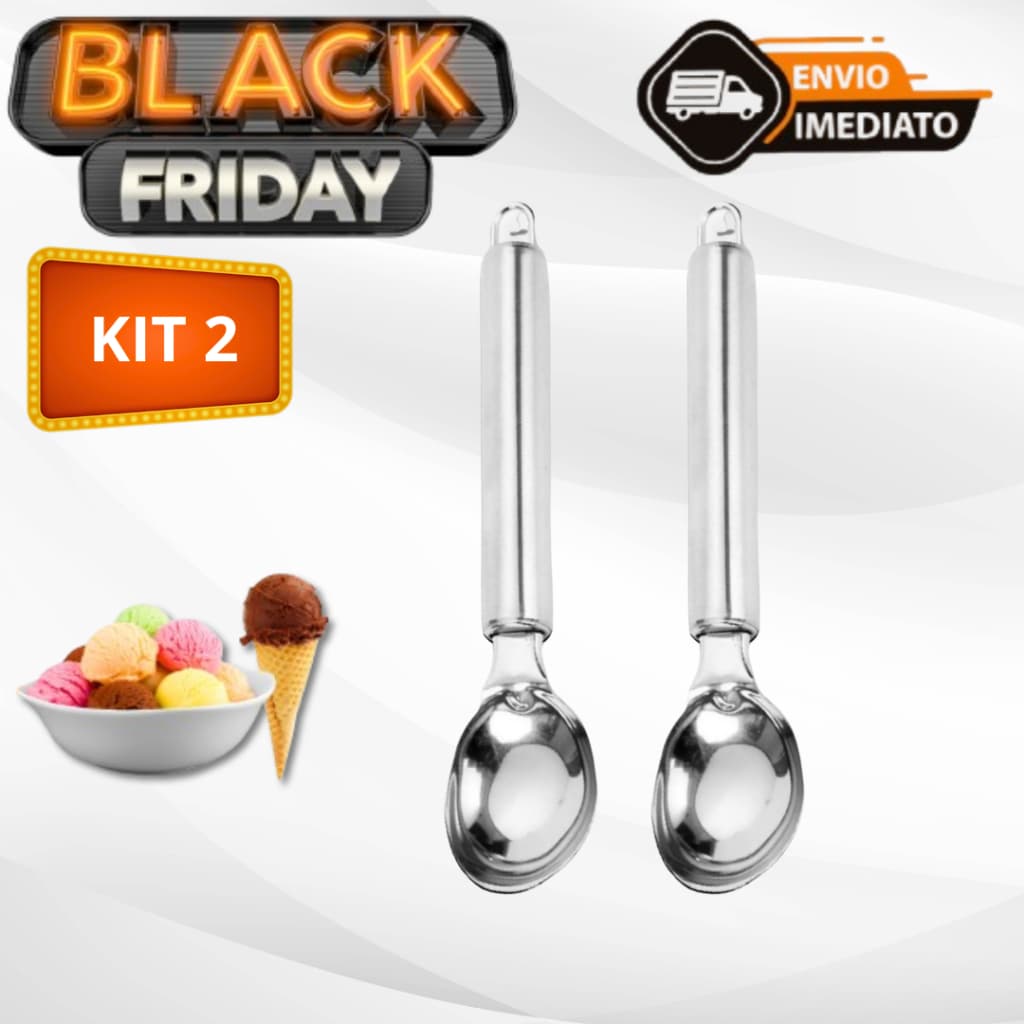 Kit 2 Colher Pegador De Sorvete E Açaí Concha Em Aço Inox 20,5cm Reforçada Envio Imediato