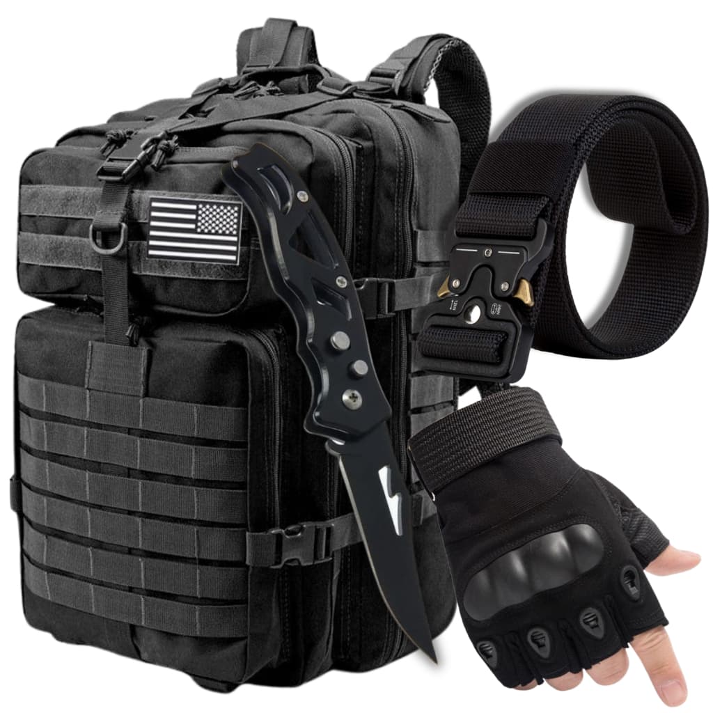 Kit Militar Mochila Cinto Faca Canivete Luva Tatica Impermeavel Caça Camping Acampamento Proteção