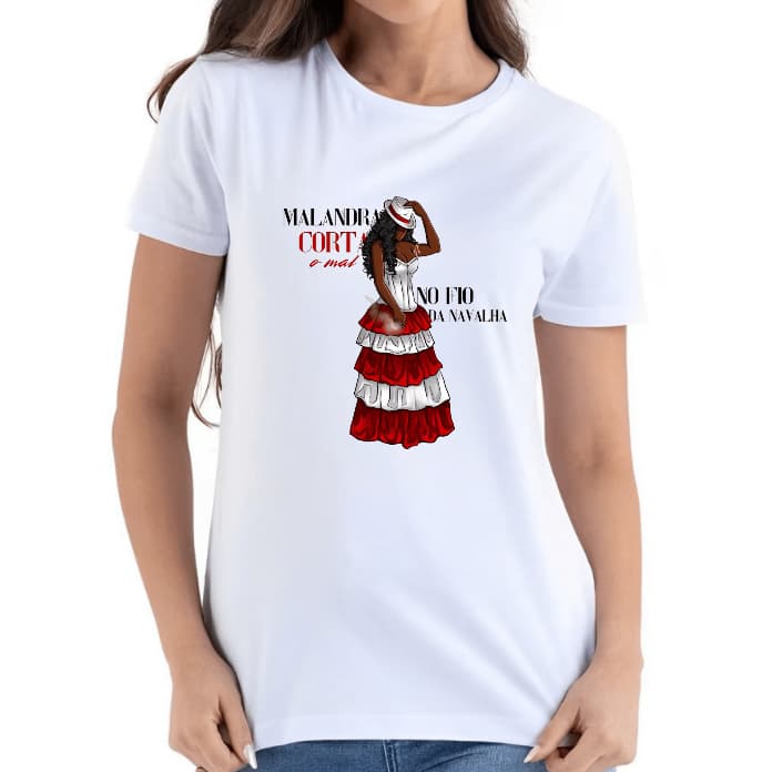 Camiseta Básica  Branca Umbanda Pombagira Maria Navalha