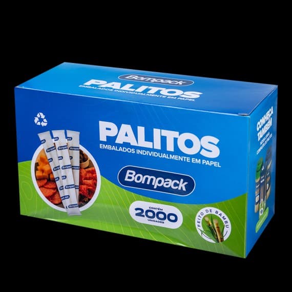Caixa de Palitos de Bambu Bompack - 2000 Unidades (Embalados Individualmente)
