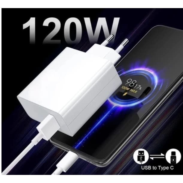 Kit 2 -  Carregador Turbo 120W Fonte Usb Carregador + cabo Ultra Rápido 120w Usb C Turbo