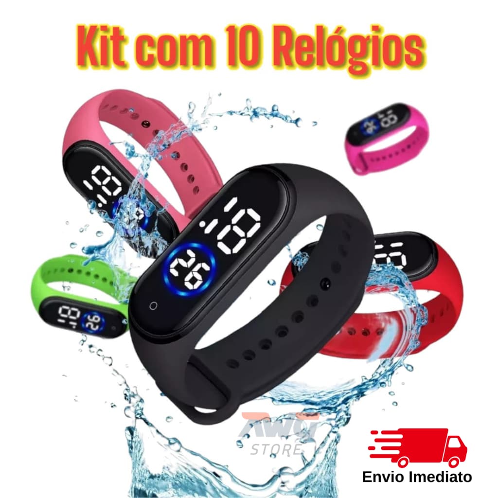 kit 10 Relógios de Led Digital Esportivo Feminino Masculino A prova D'Água