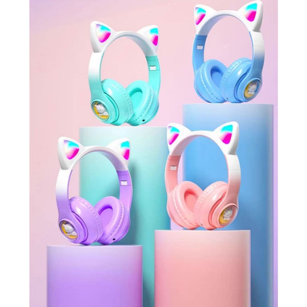 Fone De Ouvido Bluetooth Orelha Gatinho Infantil Led Com Bluetooth Microfone