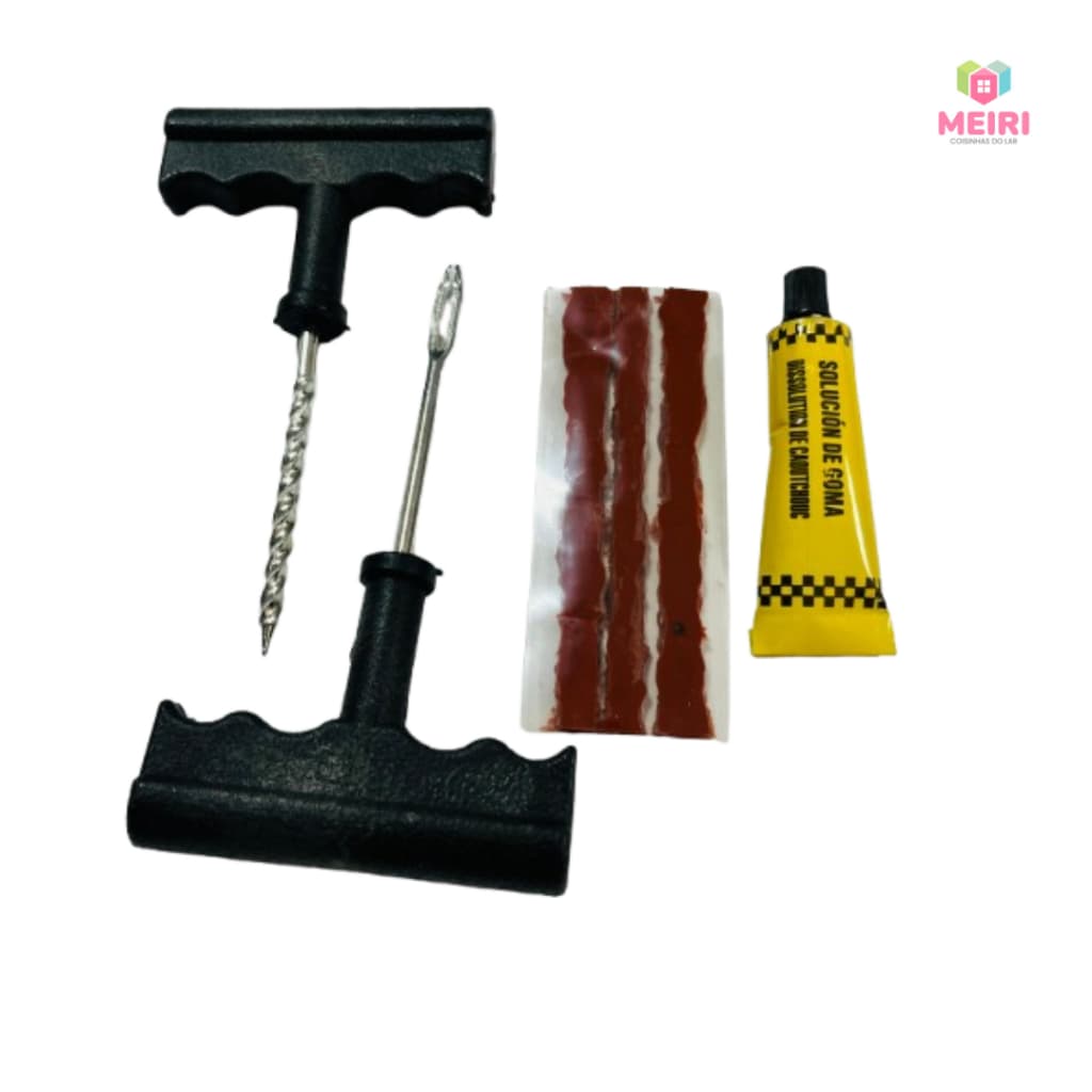 Kit Reparo Pneu Sem Camara Moto Carro + 3 Refis Macarrão Pneu