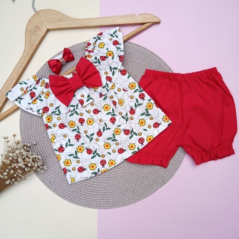 Conjunto bebê menina peças variadas bata, Short e tiara ou xuxinha, vestido roupa de bebe Roupa infantil menina