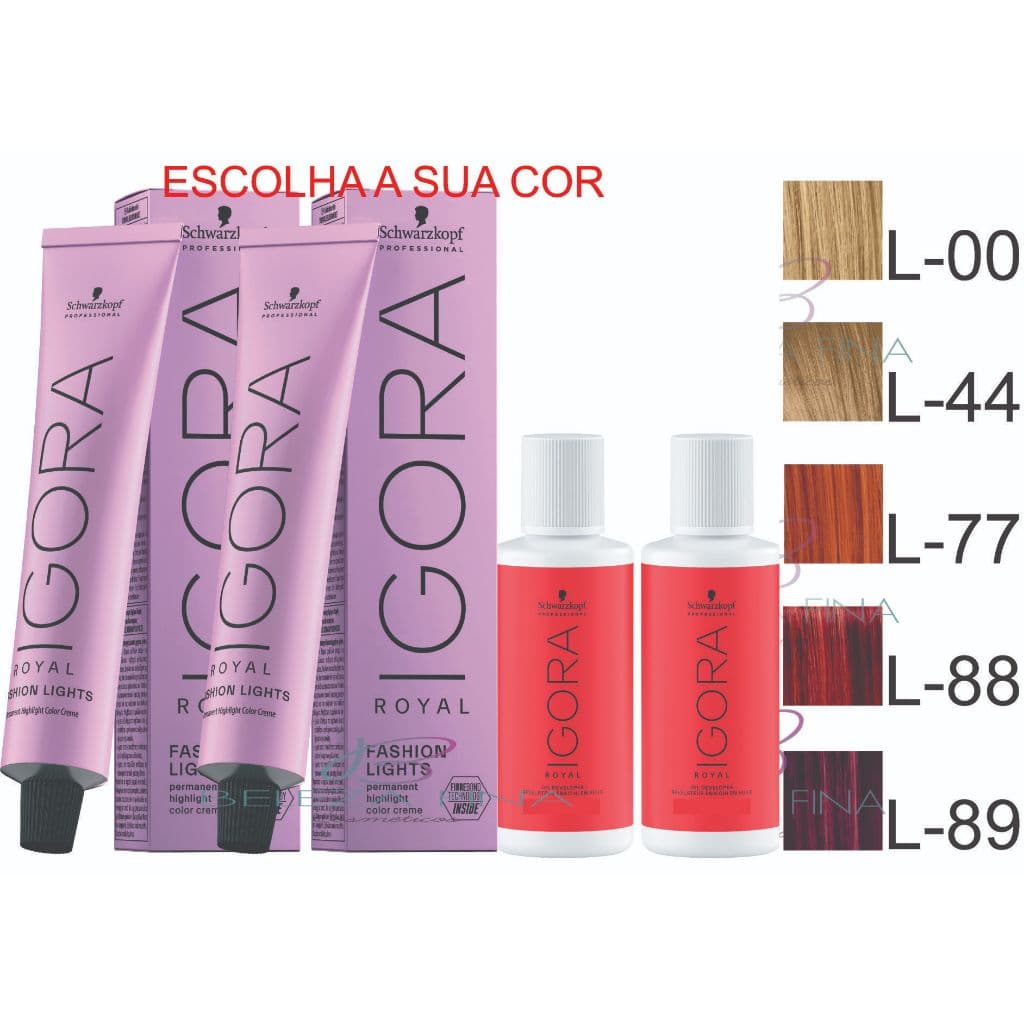Kit 2 Colorações Igora Royal FASHION LIGHT 60g + 2 Ox Schwarzkopf Professional - L-00 / L-44 / L-49 / L-77 / L-88 / L-89
