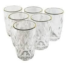 Jogo de  6 copos De Vidro Diamond Fio De Ouro 350ml - Lehaví