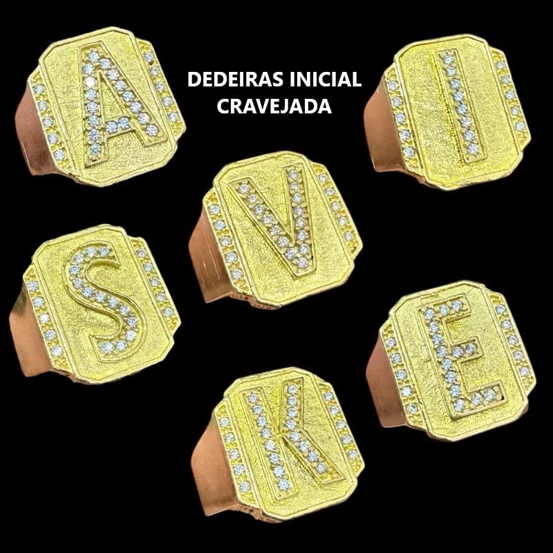 DEDEIRA INICIAL NOME  LETRA ALFABETO ANEL CRAVEJADO FEITO EM MOEDA ANTIGA MACULINO FEMININO 777 00
