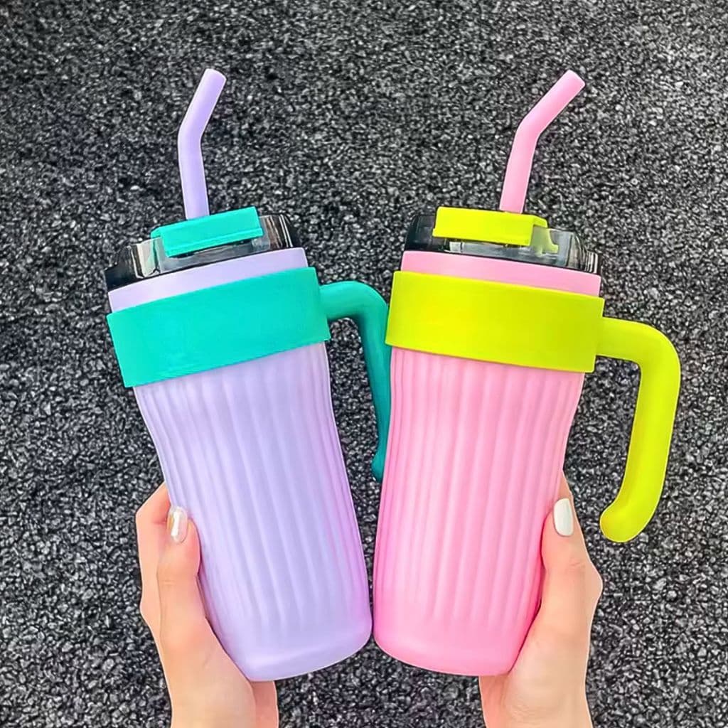 Caneca Fashion Copo Térmico Virginia 860ml Aço Inox Com Tampa com Canudo E Alça CORES SORTIDAS