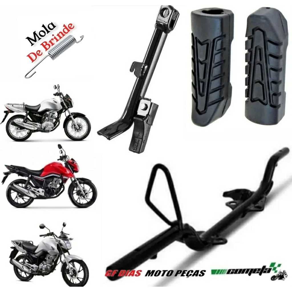 Kit Estribo Maciço Cometa Cavalete Lateral Borracha Mola Honda Cg Titan Fan Start 160 150 125