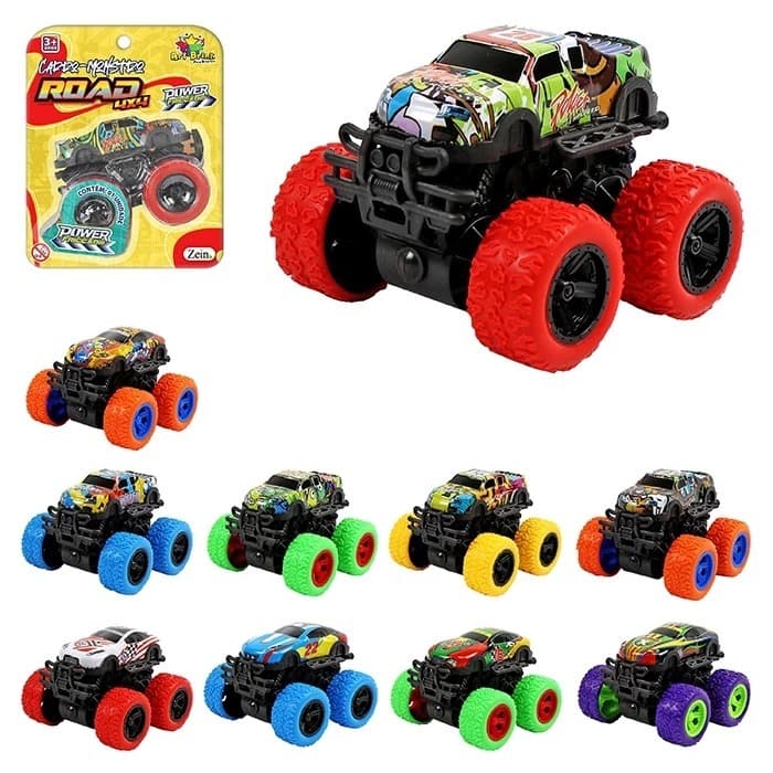 KIT COM 2 Carros Power Monster Friccao Road 4x4 Infantil super Divertido supera obstaculos