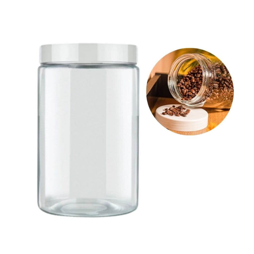 Pote De Vidro Redondo Com Tampa De Rosca Hermética 1100 ml Branco Liso Moderno e Luxuoso