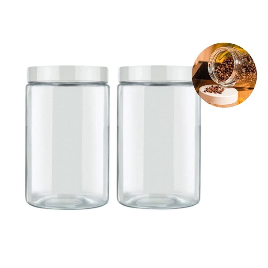 Kit 2 Potes De Vidro Redondo Com Tampa De Rosca Hermética 1100 ml Branco Liso Moderno e Luxuoso