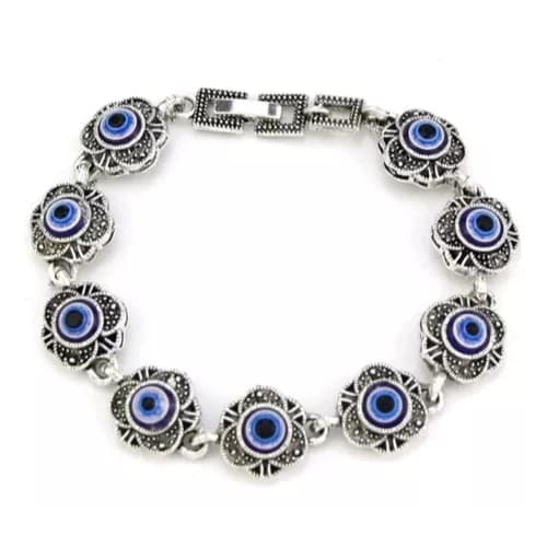 Pulseira Estilo Vintage Folheada A Prata Olho Grego/turco