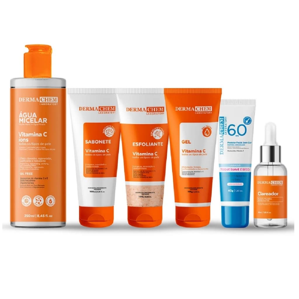 Kit Skin Care Dermachem Cuidado Facial com Vitamina C e Clareador Protetor Facial 60FPS