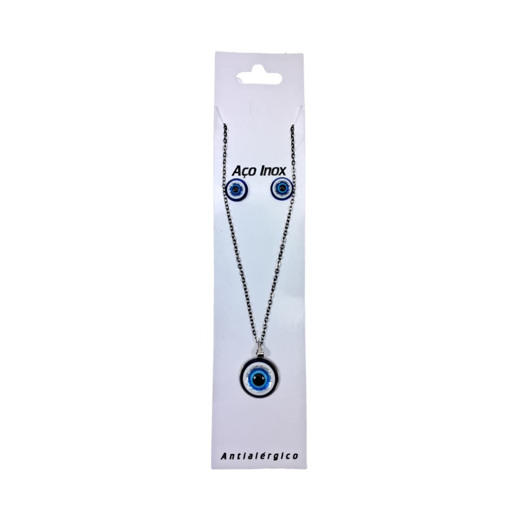 Conjunto Colar + Par De Brincos Olho Grego Olho Turco Inox