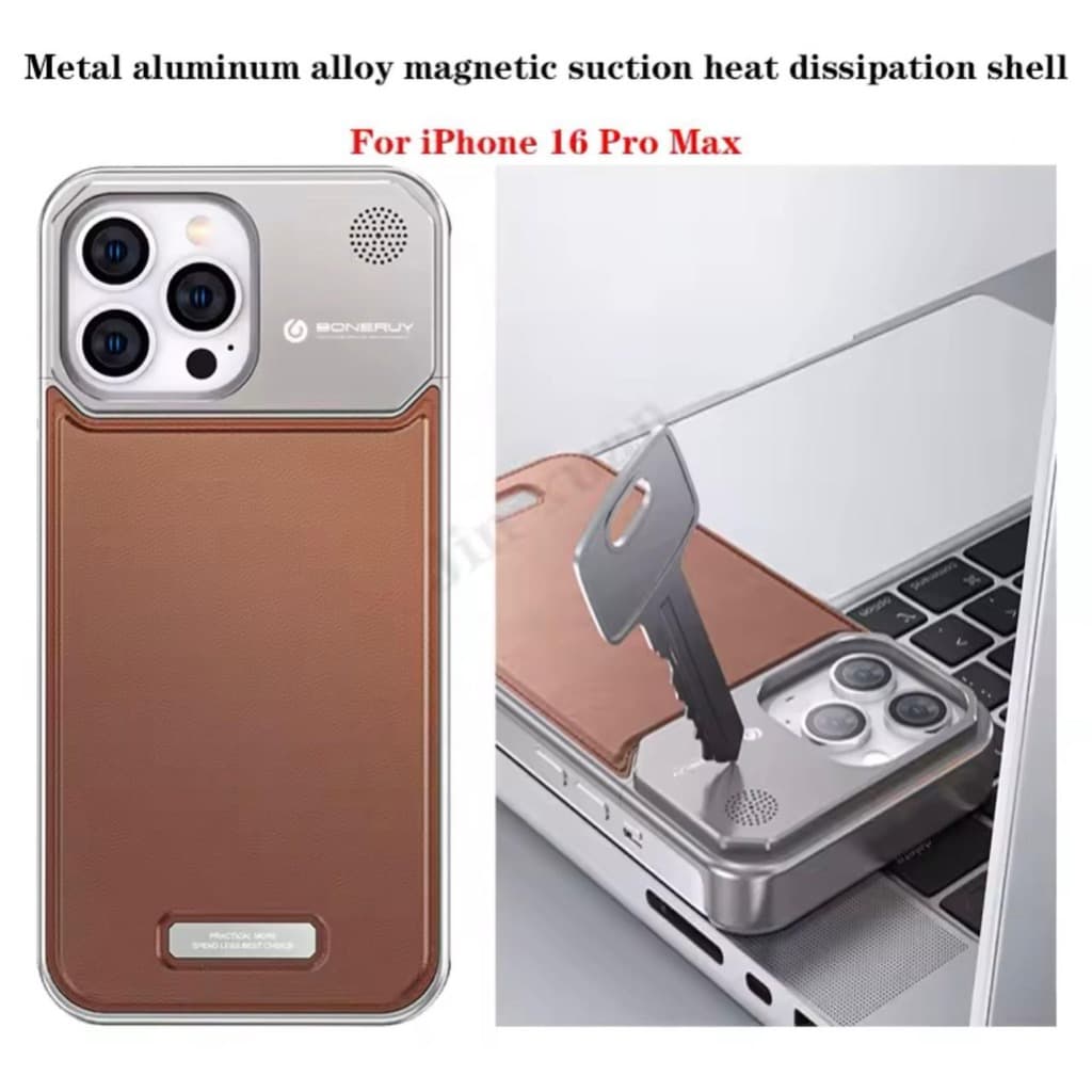 Capa Caso Metal Couro Liga Alumínio Aromaterapia Magnética para iPhone 15 pro max  16 pro e 16 pro max