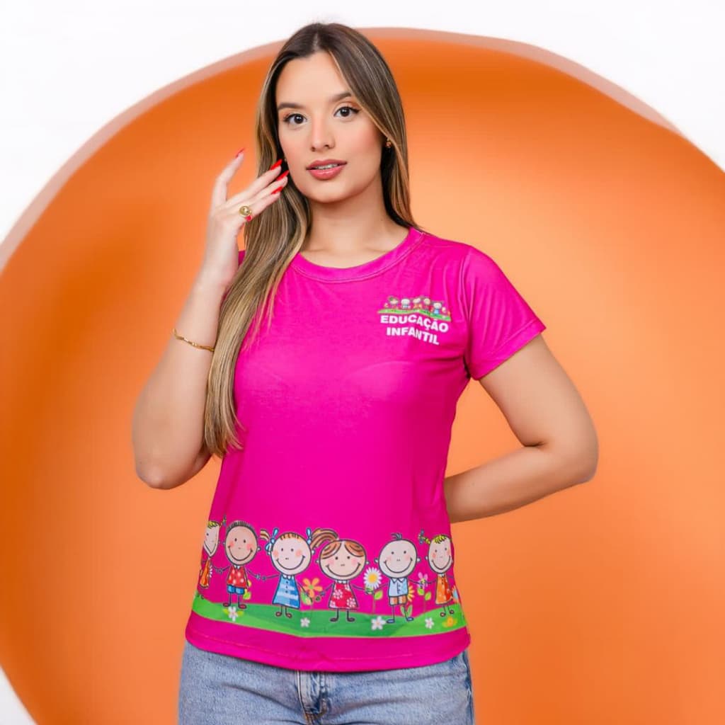 T-shirt Blusa Feminina Baby Look Educação Infantil Pink