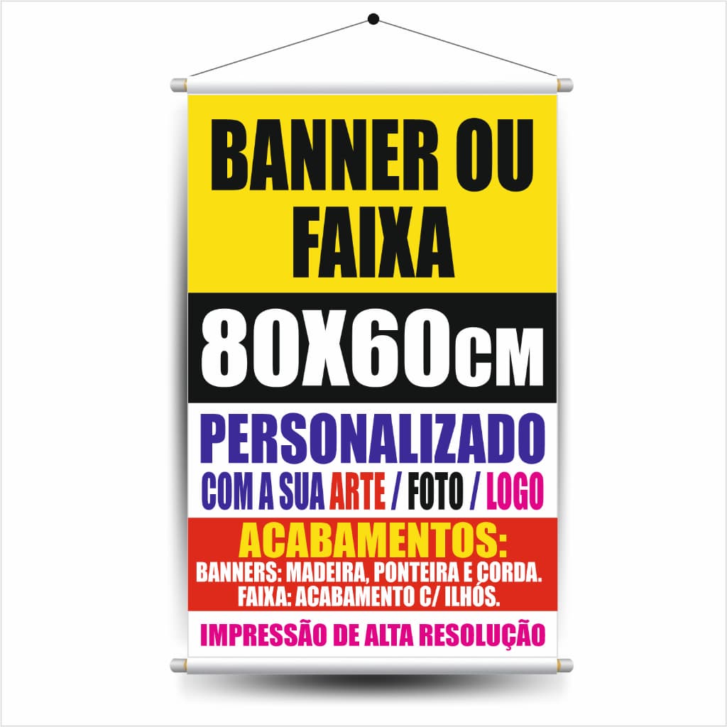 Banner Personalizado Foto Logo Sua Arte 80x60cm Impressão Lona Prova D'Água