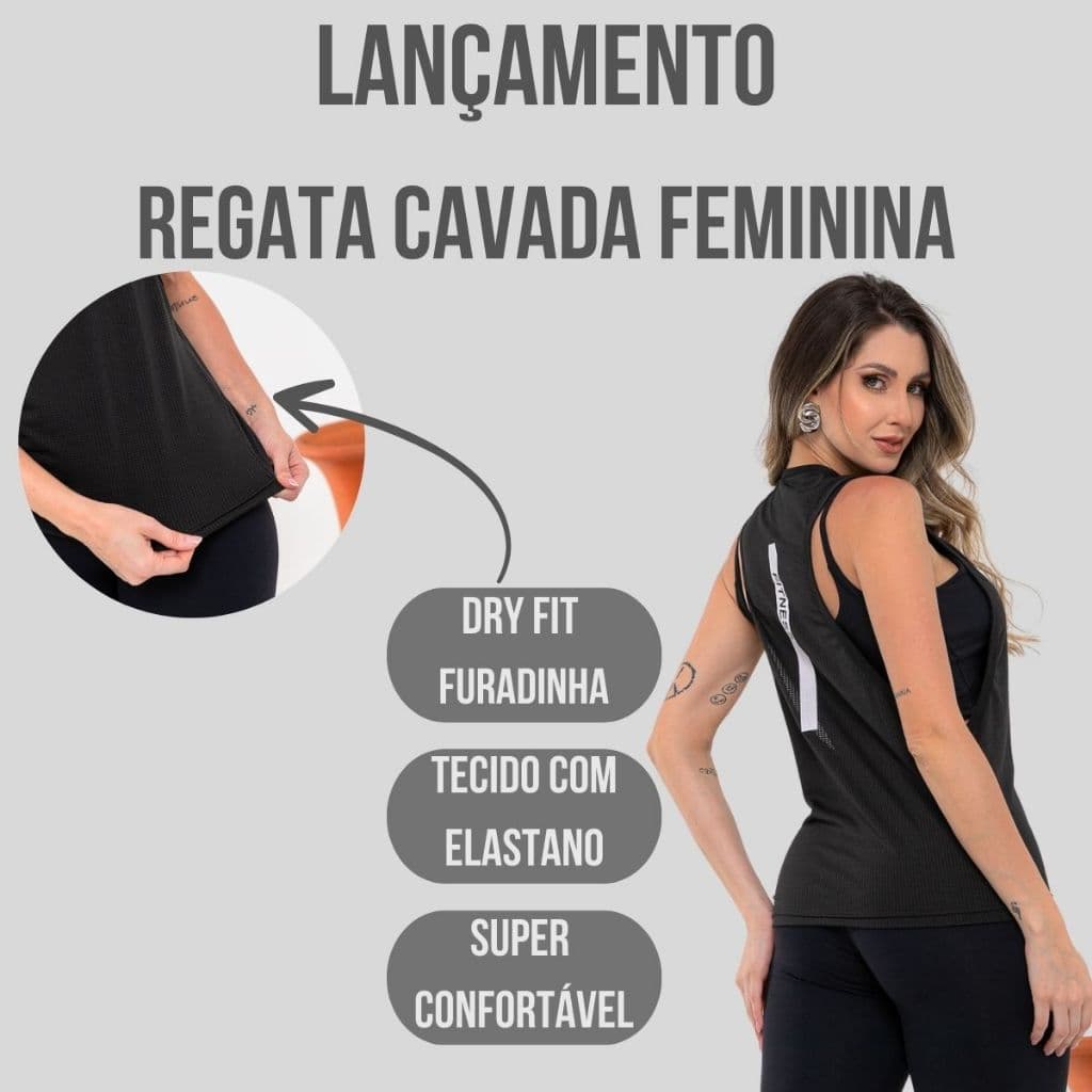 Regata Feminina Cavada Dry Fit Furadinha Blusa de Academia