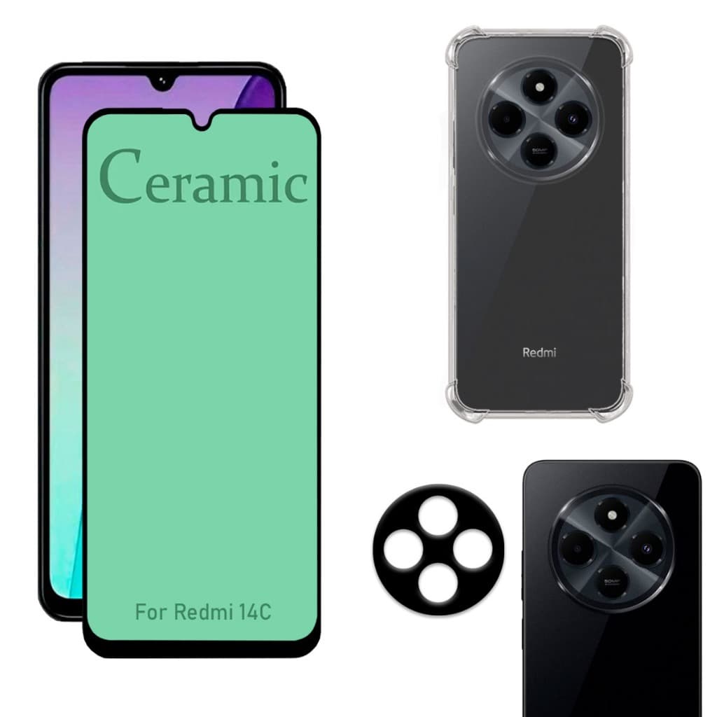 Kit Para Redmi 14C | Película de Cerâmica - Capa Anti Shock - Película da Câmera 3D