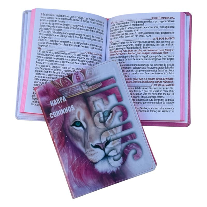 Harpa e corinhos Leão jesus pink Letras gigante com refrão em vermelho