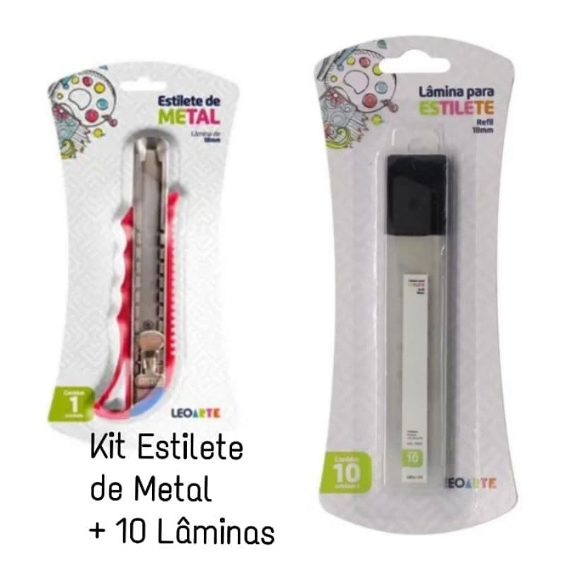 Kit Estilete 18MM + 10 Lâminas 18mm Metal e Plástico  Leonora