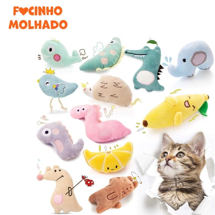 Kit 2 Brinquedos Pelúcia Para Gato Pelúcia Pet Anti Stress Catnip Kit 2 Unidades Sortidas